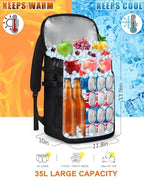 Cooler Backpack Insulated Leak Proof for Women Men Soft Cooler Bag (45 Cans / Deep Black Leather)