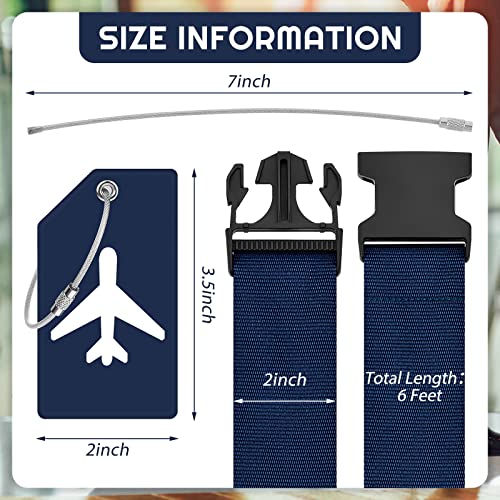 8 Pcs Luggage Straps Suitcase Tags Set for TSA Approved (Dark Blue / Airplane)