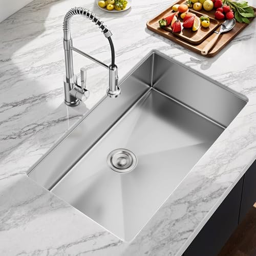 28 Inch Undermount Kitchen Sink (Brushed Nickel / 28" x 18" x 9")