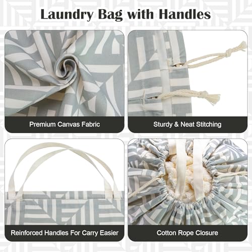 Canvas Laundry Bag with Handles & Drawstring (Geometry Light Gray,1pc XL / XL 33"W x 35"H┃1 Pack)
