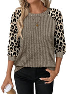 Womens Tops Winter Clothing Fall Tunics for Women Long Sleeve Sweaters for Women Fall Clothes Comfiest Airport Outfits Business Casual Travel Cozy Fall Fashion Plus Size Maternity Leopard Print Tops (Small / 08-apricot Leopard)