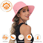 Sun Hats for Women Bucket Hat UV Protection Fishing Hat Wide Brim Safari Hats 2 in 1 Zip (1pack-pink)