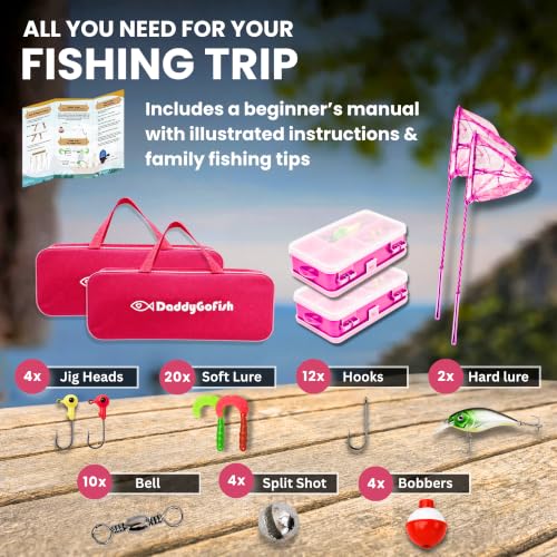 Kids Fishing Pole for Boys (2 Pack- Pink + Pink (Essential Set) / 5ft)