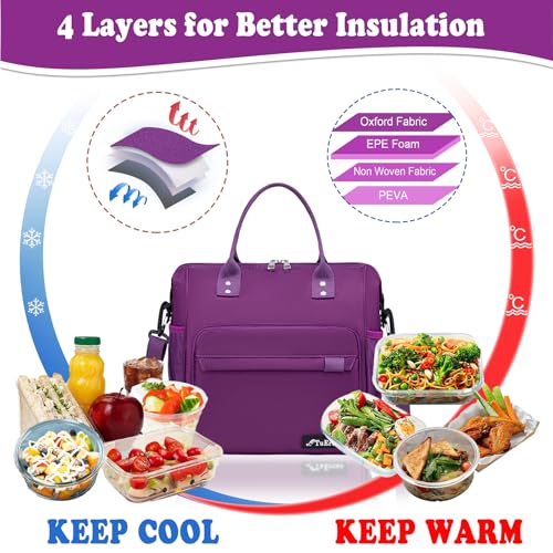 Purple Lunch Box for Women Insulated Lunch Bag Fits Bento Boxes (Large / A13: Violet)