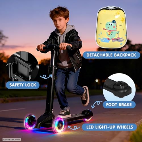 4-in-1 Dinosaur Scooter Luggage for Kids, Detachable Ride-On Suitcase (Yellow / 22-inch)
