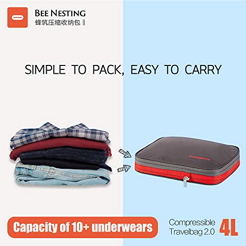 Compression Packing Cube 4L Waterproof Travel Organizer (Gray Red / 4L)
