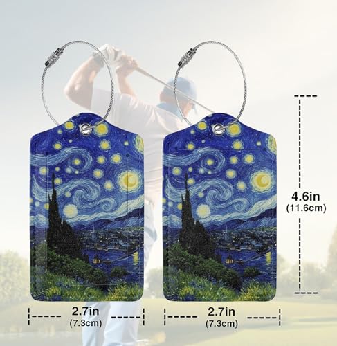 2 Pack Luggage Tags for suitcases Van Gogh Starry Night TSA Approved Label Luggage Tag Baggage Tag Leather Stainless Steel Loop Label Tag for Men Women Travel Bag Suitcase (Van Gogh Starry Night)