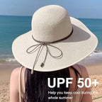 Womens Sun Straw Hat Bowknot Hat Summer Wide Brim Bucket Hats Foldable Beach Sun Hats Roll up UPF 50+ (1 Pack Bowknot Hat: Ivory White, 4.7" Brim)
