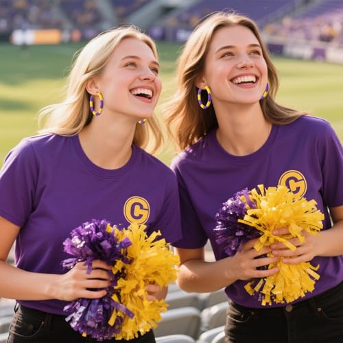 Game Day Earrings Football Baseball Earrings for Women Sports Team Heishi Hoop Earring Football Accessories Outfits Cheer Mom Essentials Fall Sports Must Haves Cheer Gifts (Purple Yellow)