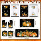 10 Pcs Fall Pumpkin Kitchen Decor Set Black Kitchen Rugs Set (Green, Black / Fresh)