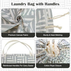 Canvas Laundry Bag with Handles & Drawstring 30"Wx35"H (Geometry Light Gray L+ / L+ 30"Wx 35"H┃1 Pack)