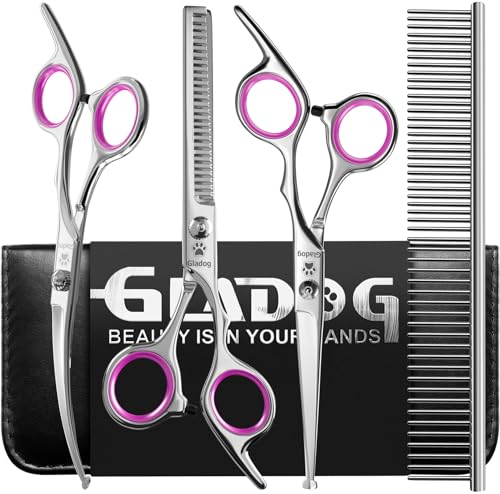Professional 5 in 1 Dog & Cat Grooming Scissors Set with Safety Round Tips (Pink 5 in 1)
