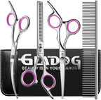 Professional 5 in 1 Dog & Cat Grooming Scissors Set with Safety Round Tips (Pink 5 in 1)