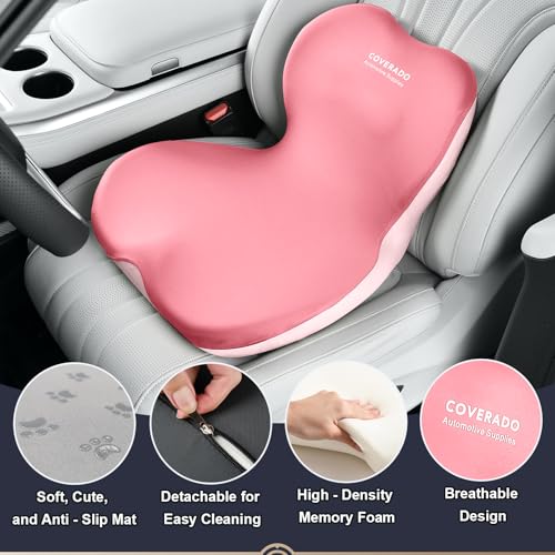 Car Seat Cushion and Lumbar Support Pillow One Piece (Pink-a / 1 Piece)