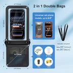 IPX8 Double Space Waterproof Phone Pouch up to 8.5'' (Black & White)