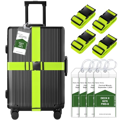 8 Pack Luggage Straps and Cruise Tags Set (Green & Wide)