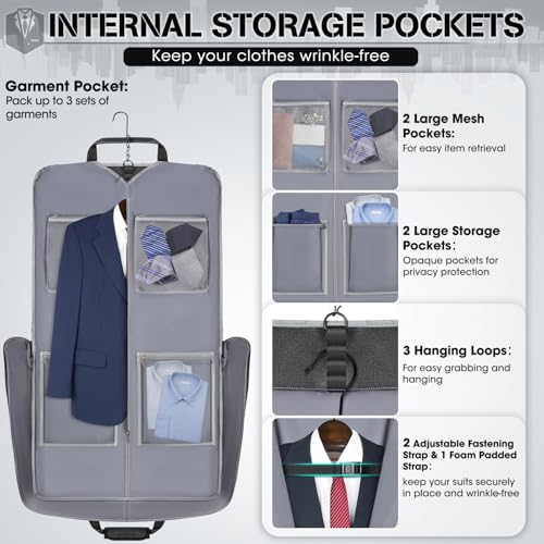 Garment Bags for Travel Carry On Garment Bag for Hanging Clothes (Grey)