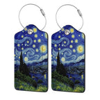 2 Pack Luggage Tags for suitcases Van Gogh Starry Night TSA Approved Label Luggage Tag Baggage Tag Leather Stainless Steel Loop Label Tag for Men Women Travel Bag Suitcase (Van Gogh Starry Night)
