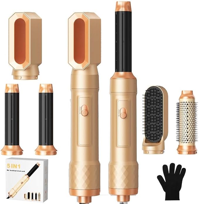6 in ONE Blow Dryer Brush, Curling Wand Hair Styling Tools Set, Ionic Hot Air Hair Dryer, Massage Oval Hair Dryer, Left&Right Hair Curlers 100-120V