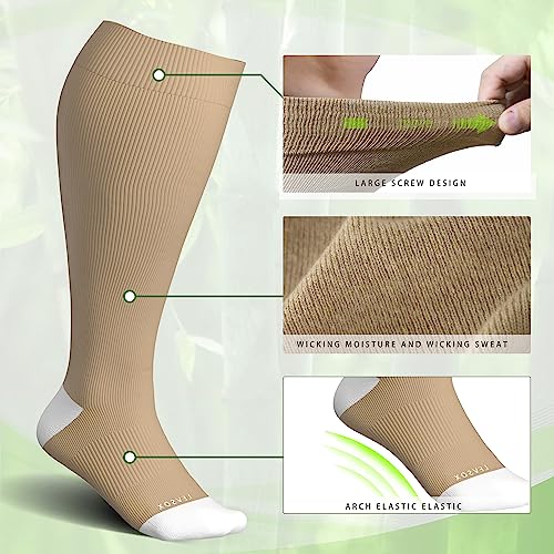 Plus Size Compression Socks for Women&Men Wide Calf 15 (3 Pair-black/White/Wheat / 3X-Large)