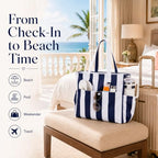 Beach Bag Waterproof Sandproof Women Beach Tote Pool Bag with Zipper for Gym Grocery Travel with Wet Pocket (Light Navy Blue)