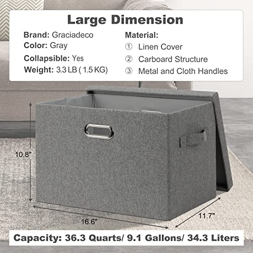 Large 17" 36 Quart Collapsible Stackable Storage Bins with Lids (Gray1 / Large -3 Pack)