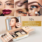 Lighted Makeup Case with Mirror + 10x Mini Mirror (White)