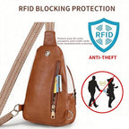 Crossbody Bags for Women Anti Theft Small Sling Handbag with Zipper Lock Vegan Leather RFID Blocking Chest Pure (Beige Brown)
