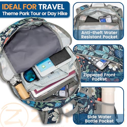 Lightweight Packable Backpack 25L (25L / Royal Blue, Floral)