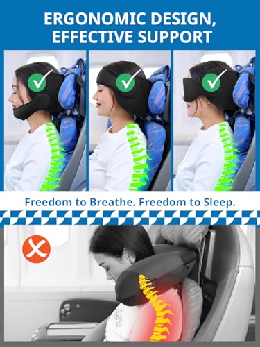 Travel Pillow with Chin Strap for Different Seats (Mottled Blue)