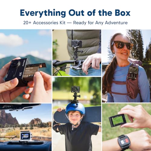 EK7000 4K30FPS 20MP WiFi Action Camera with 64GB MicroSD Memory Card Bundle EIS Ultra HD 131FT Waterproof Underwater Camera Remote Control 4X Zoom Support External Microphone Black (Deep Black)