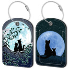2 Pack Luggage Tag for Suitcase Cat Under the Moon Leather Suitcase Tags with Privacy Name ID Label and Stainless Steel Loop for Travel Bag (Cat Under the Moon)
