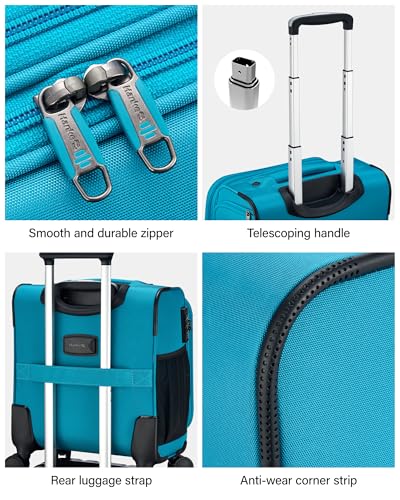 16 Inch Underseat Carry On Luggage with Wheels Small Suitcase Softside Luggage Bags for Travel Lightweight Suitcases with Wheels Travel Luggage Personal Item for Men and Women (Caribbean Blue / 16 Inch)