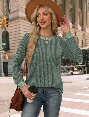 Womens Tops Fall Sweaters for Women Trendy Casual 2026 Long Sleeve Basic Tee Shirts Tunic Tops with Leggings Green M (Medium / 02-green)