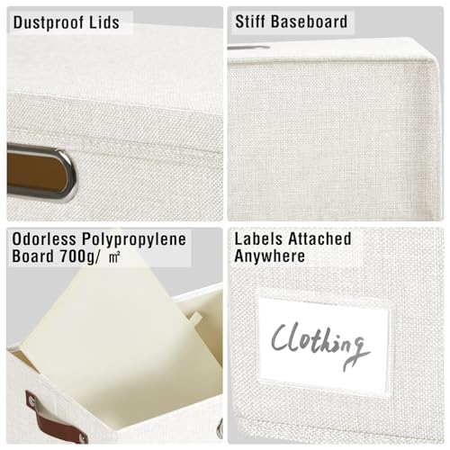 15" Fabric Storage Box with Lids (White / Medium-3 Pack)