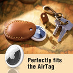 Genuine Leather AirTag Holder Compatible with Apple AirTag 2nd Gen & 1st Gen (Grey)
