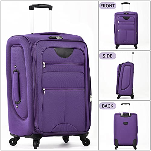 Softside Luggage Set Lightweight 3 Piece Suitcase with Duffel Bag (Softside Luggage(22/26/30) / Purple + bags)
