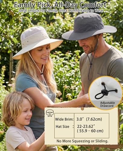Men's Sun Hat UPF 50+ Wide Brim Bucket Hat Windproof Fishing Hats (One Size / Ivory)