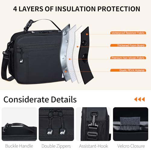 NOL Reusable Insulated Kids Lunch Bag (Black / Horizontal (6 Liters))