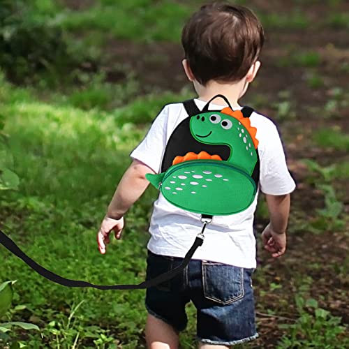Toddler Backpack Harness with Safety Leash (Black/Green Dinosaur, Green Link)
