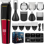 6-in-1 Men's Grooming Kit, Cordless Beard Trimmer, Hair, Nose & Ear (Red)