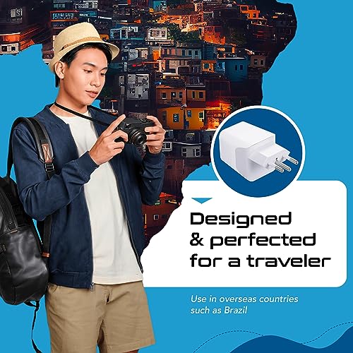 Brazil Travel Adapter Plug With Dual USB (Pearl white)