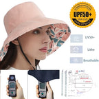 Womens Sun Hats Wide Brim Reversible Bucket Cotton Hat Packable Summer Travel Cap with Hat Clip (Medium / Pink)
