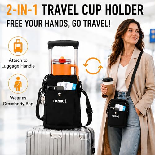 Luggage Cup Holder with Strap (For Stanley Cup Holder: Black)