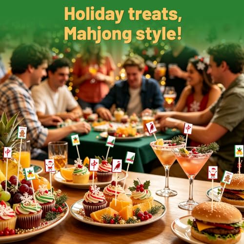 100 Pieces Christmas Mahjong Cocktail Picks Decorative Bamboo Cocktail Skewers 5.3 Inch Wooden Fruit Toothpicks for Christmas Game Night Appetizers Bar Drink Fruit Party Supplies (Christmas Mahjong)