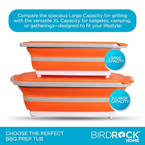 18L Collapsible BBQ Prep Tub with Lid (Orange / 22"L x 16"W x 7.1H")