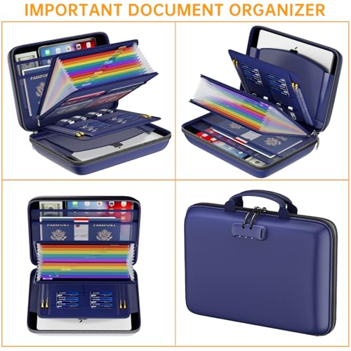 Fireproof File Organizer with Lock (15.5" x 11.5" x 3"(colorful) / Blue)