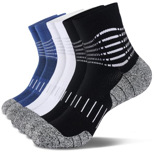 Ankle Compression Socks for Men Athletic Running Socks with Cushioned Support 3 Pairs (X-Large / Cushioned‑black+white+dark Blue(3 Pairs))