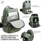 Green Professional Camera Backpack (Green Water Resistant Nylon)