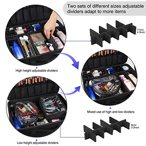 Extra Large Makeup Case Travel Makeup Train Case Professional Makeup Artist Bag Portable Nail Organizer Box Art Supply Case with Adjustable Dividers (Black / Extra Large)